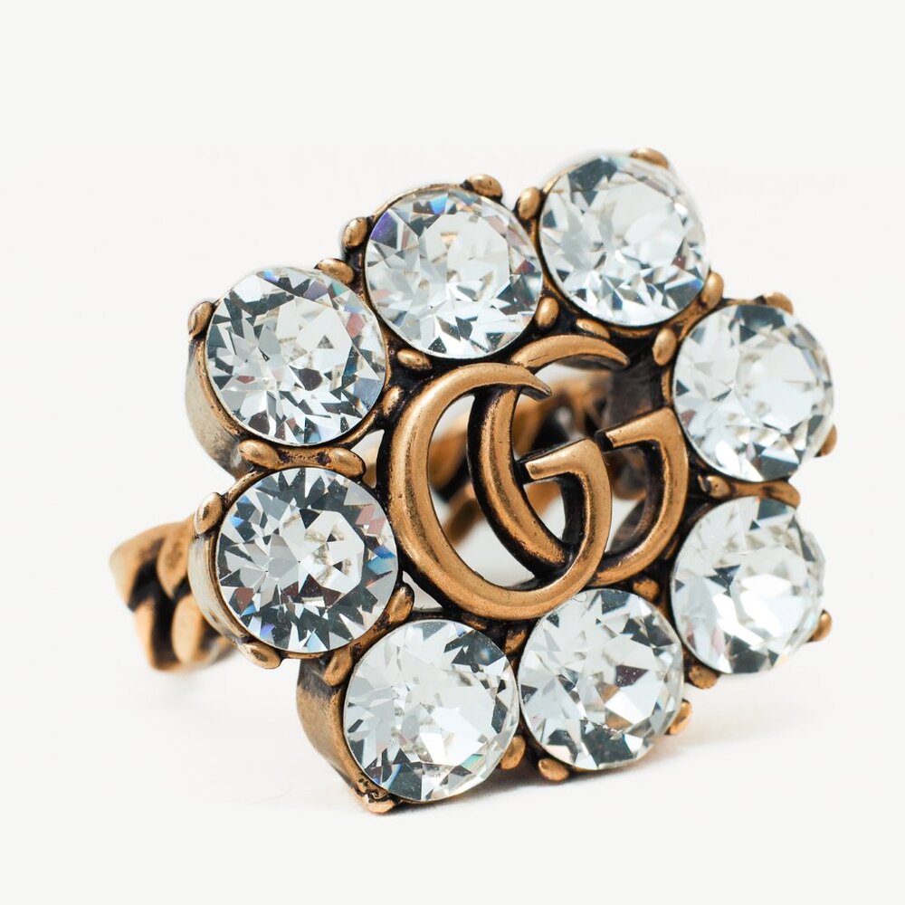 Gucci Double GG Crystal Link Ring